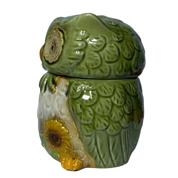Owl Canister Jar Decorative Storage Hand Painted Ceramic Green Functional Art - Picture 3 of 16
